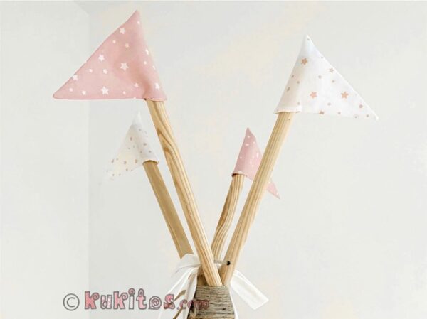 Banderines para el tipi índio infantil "ROSA Y ESTRELLAS"