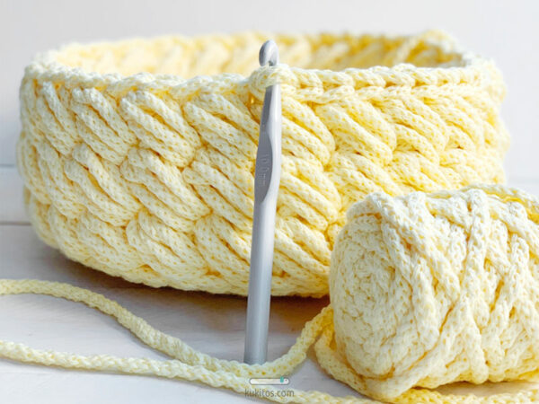 Cesto tejido de cordón de algodón - amarillo